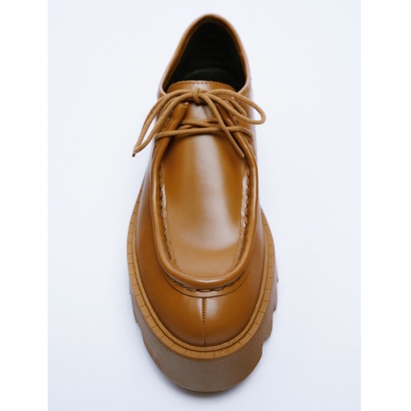 Zara Brown Flat Platform Leather Loafers - Picture 7 of 10